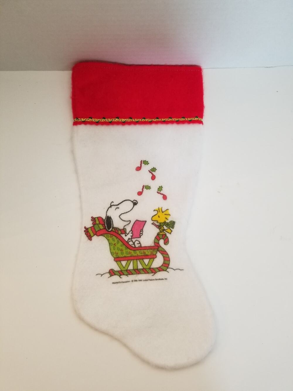 Vtg 80s Peanuts Snoopy Woodstock Holiday Christmas Stocking 16"